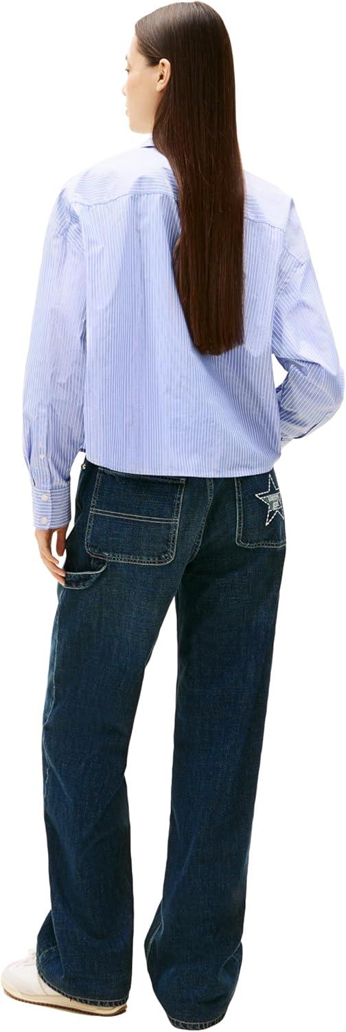 imageTommy Jeans Womens Long Sleeve Oversized Button Up Shirts with Metallic Stripe DetailLight Blue