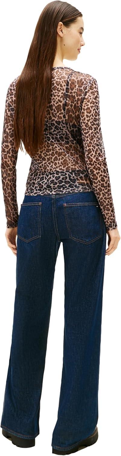 imageTommy Jeans Womens Long Sleeve Slim Fit Printed Mesh TopLeopard