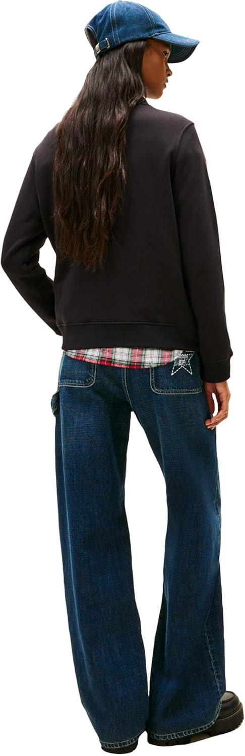 imageTommy Jeans Womens Medium Weight Pullover Crewneck With Flag Logo DetailBlack