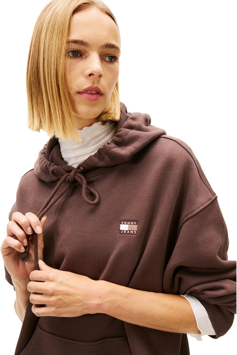 imageTommy Jeans Womens Medium Weight Pullover Hoodie With Embroidered Flag LogoBlack Walnut