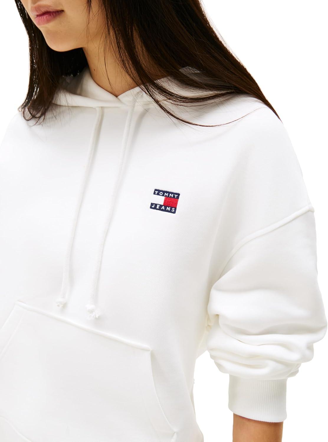 imageTommy Jeans Womens Medium Weight Pullover Hoodie With Embroidered Flag LogoEcru