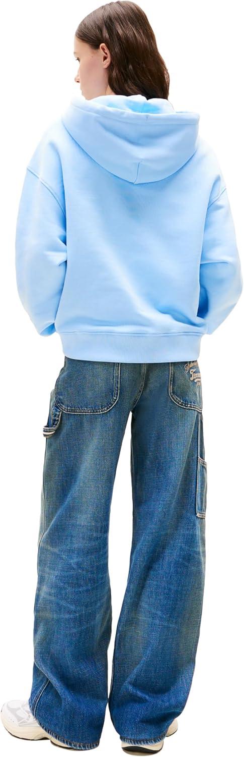 imageTommy Jeans Womens Medium Weight Pullover Hoodie With Embroidered Flag LogoLight Powdery Blue Tonal