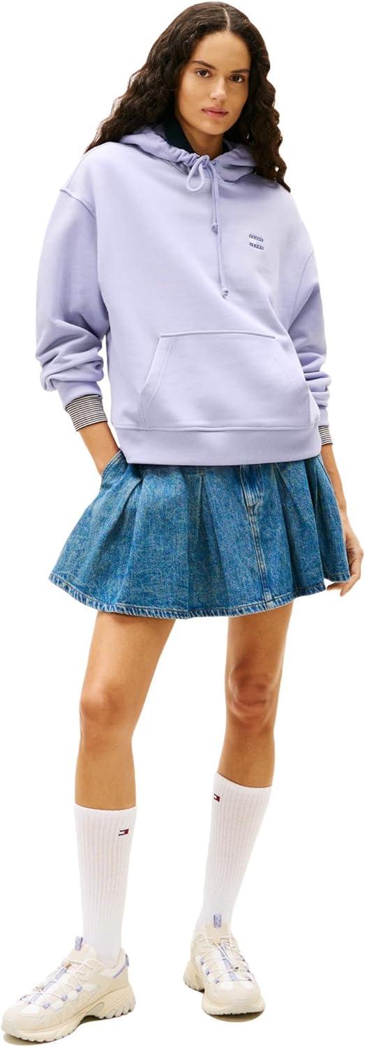 imageTommy Jeans Womens Medium Weight Pullover Hoodie With Embroidered Flag LogoPeriwinkle Dusk