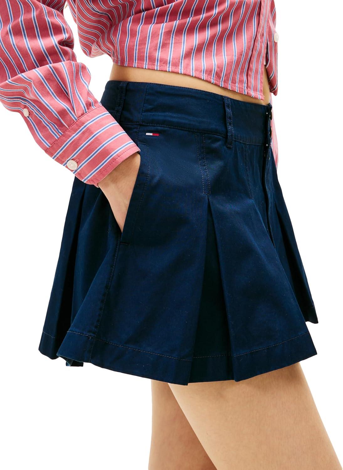 imageTommy Jeans Womens Pleated Mini Skirt with Embroidered Flag LogoDark Night Navy