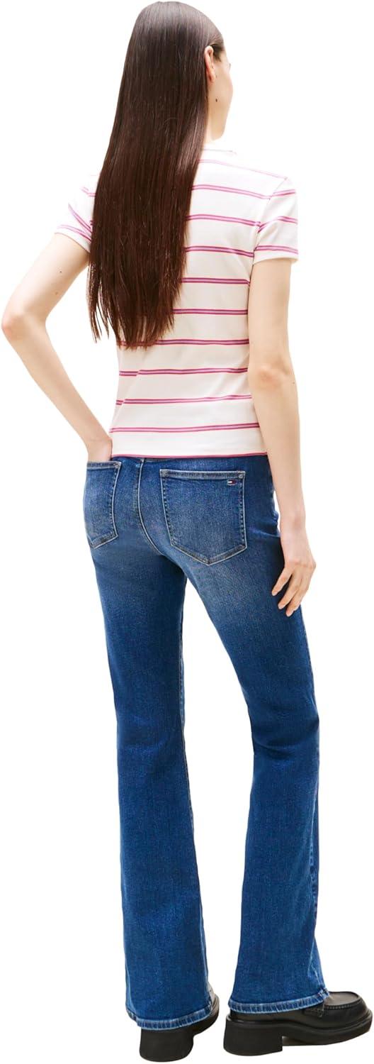 imageTommy Jeans Womens Ribbed Graphic Tee with Embroidered Flag DetailAncient White Cerise Stripe