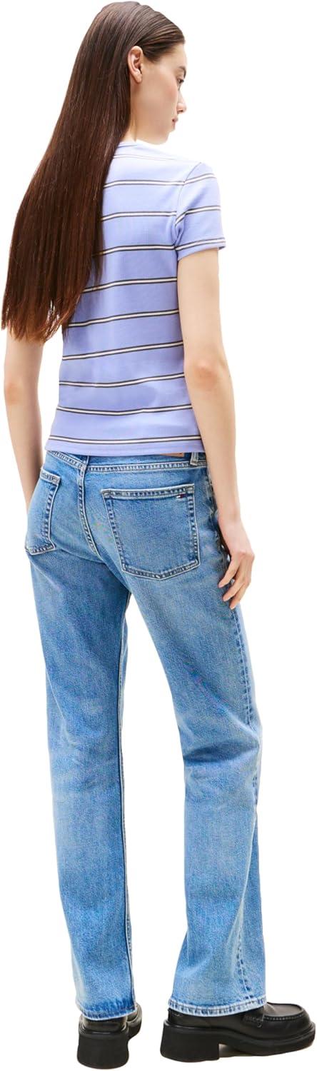 imageTommy Jeans Womens Ribbed Graphic Tee with Embroidered Flag DetailVintage Iris Stripe