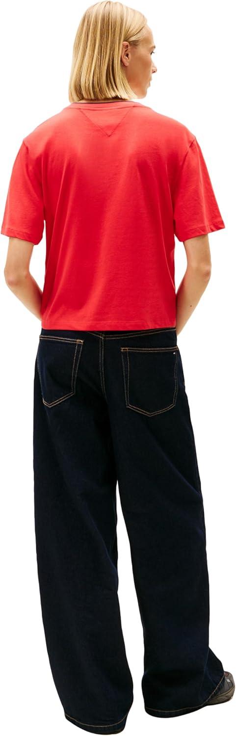 imageTommy Jeans Womens Short Sleeve Cotton Graphic TShirt with Applique Logo DetailRed Alert