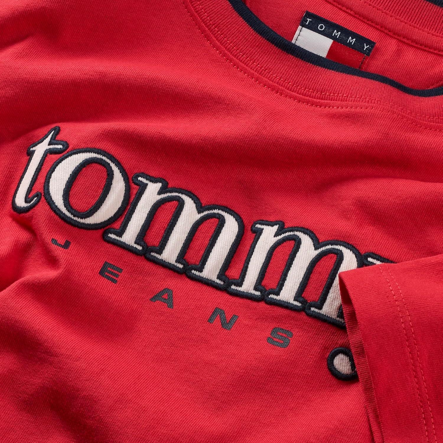 imageTommy Jeans Womens Short Sleeve Cotton Graphic TShirt with Applique Logo DetailRed Alert