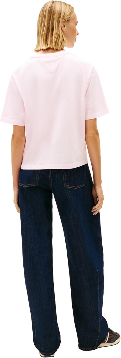 imageTommy Jeans Womens Short Sleeve Cotton Graphic TShirt with Embroidered Flag LogoLight Pink