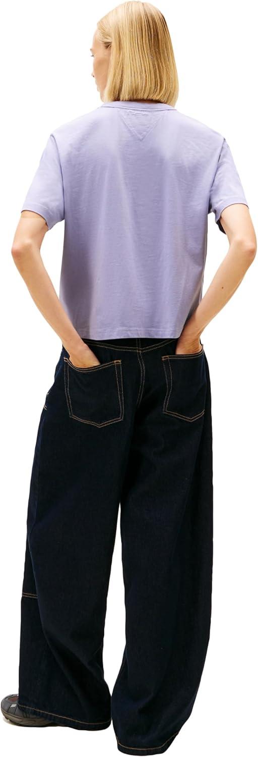 imageTommy Jeans Womens Short Sleeve Cotton Graphic TShirt with Embroidered Flag LogoPeriwinkle Dusk