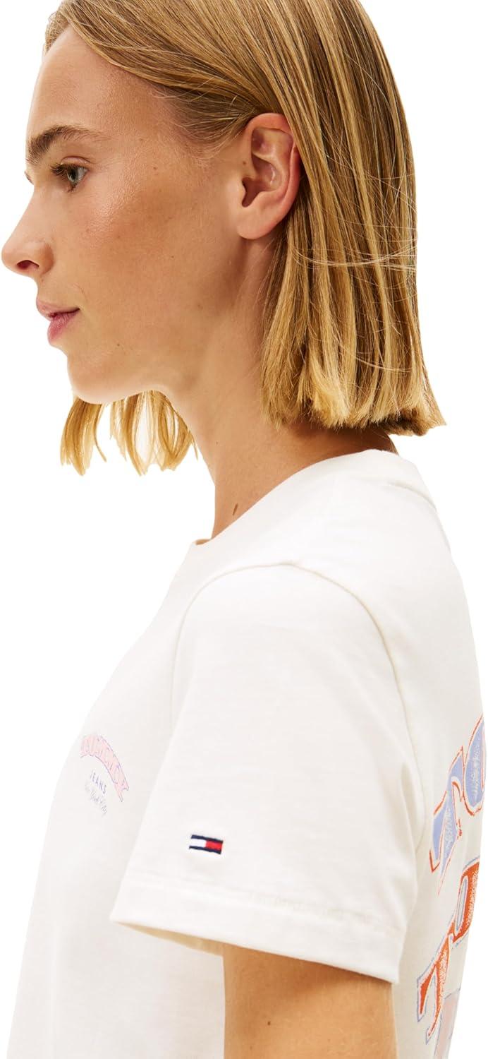 imageTommy Jeans Womens Short Sleeve Cotton Graphic TShirt with Printed Stacked Back GraphicAncient White