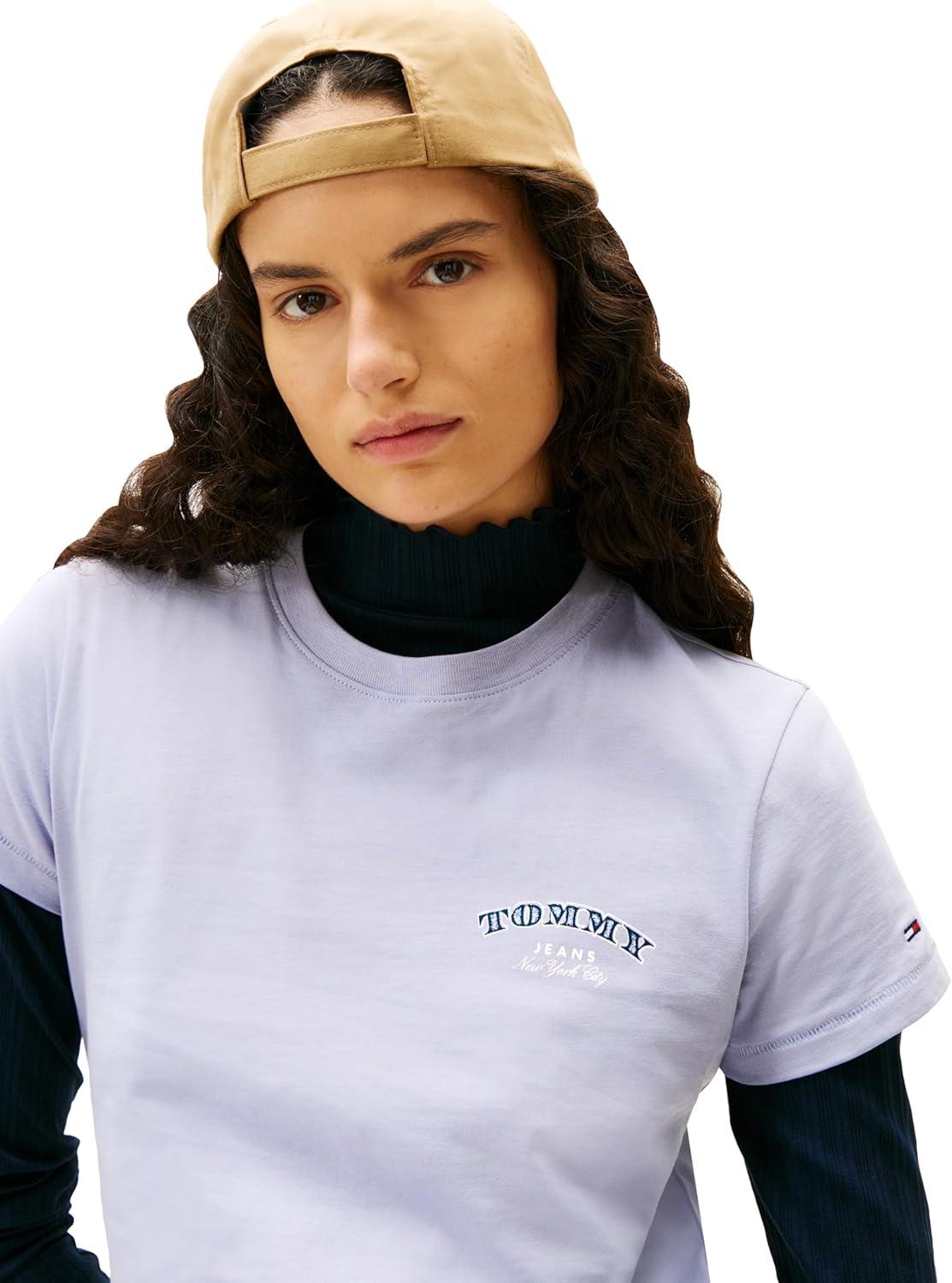 imageTommy Jeans Womens Short Sleeve Cotton Graphic TShirt with Printed Stacked Back GraphicPeriwinkle Dusk