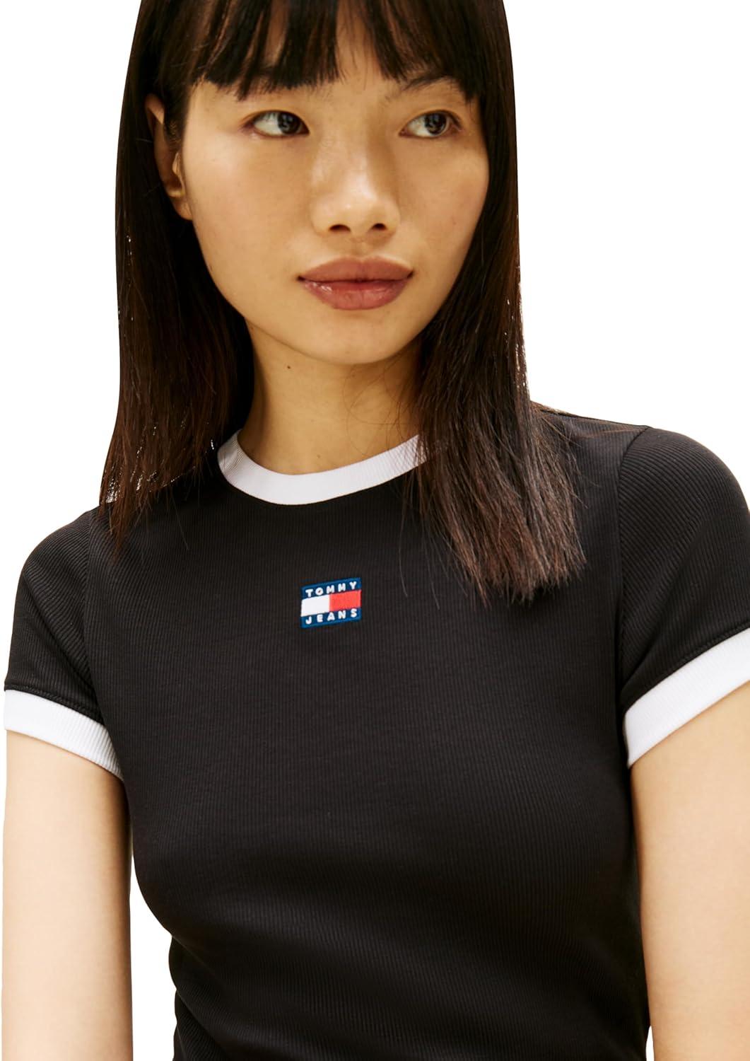 imageTommy Jeans Womens Short Sleeve Cotton Graphic TShirts with Embroidered Badge LogoBlack