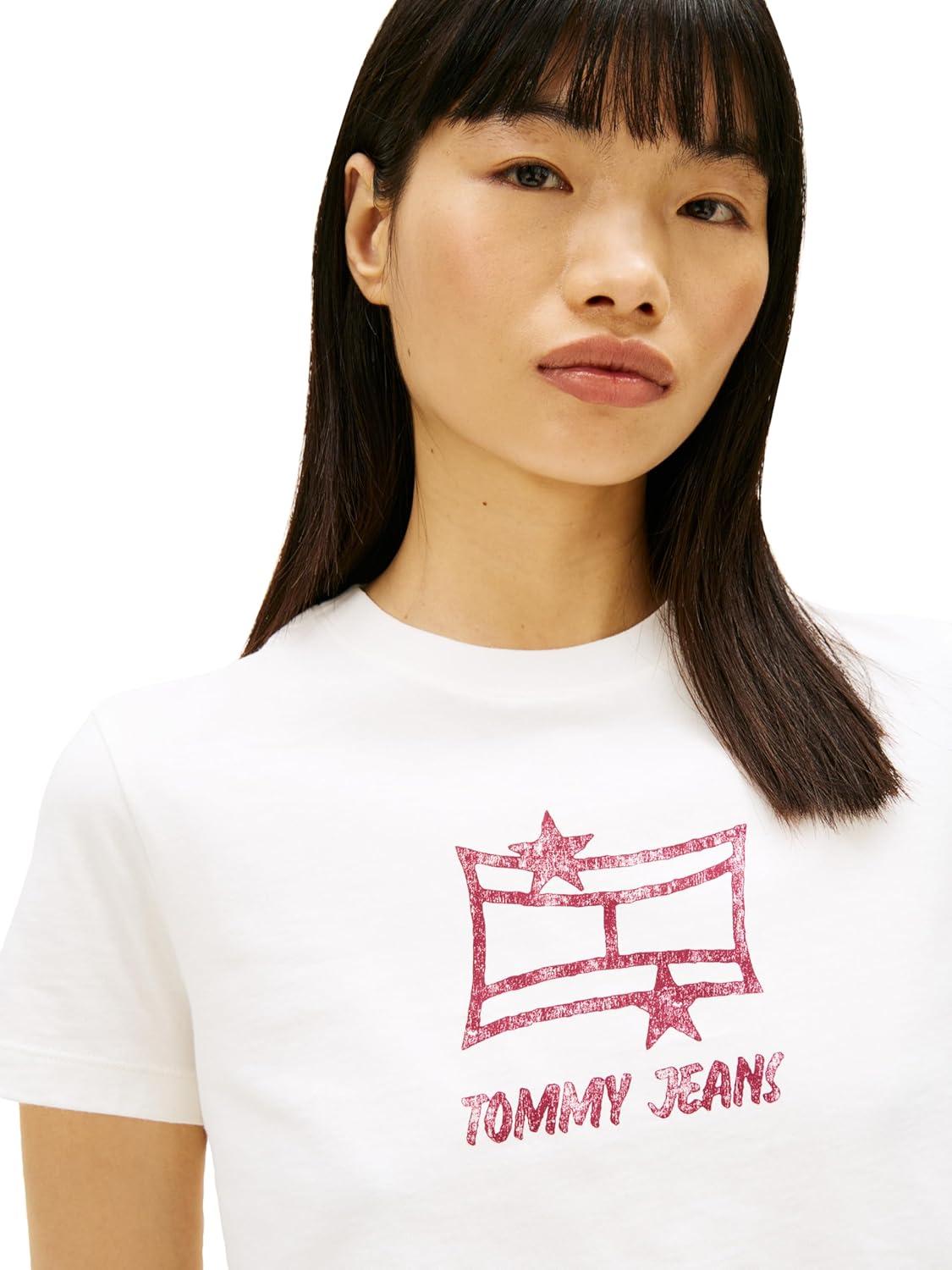 imageTommy Jeans Womens Short Sleeve Cotton Graphic TShirts with Printed Star LogoEcru