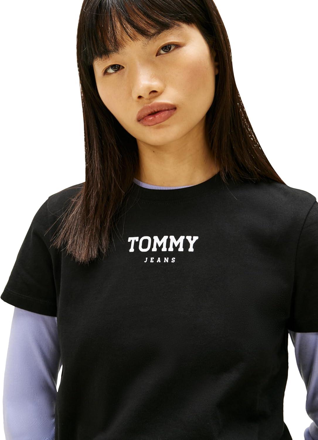 imageTommy Jeans Womens Short Sleeve Essential Cotton Graphic TShirt with Printed LogoBlack