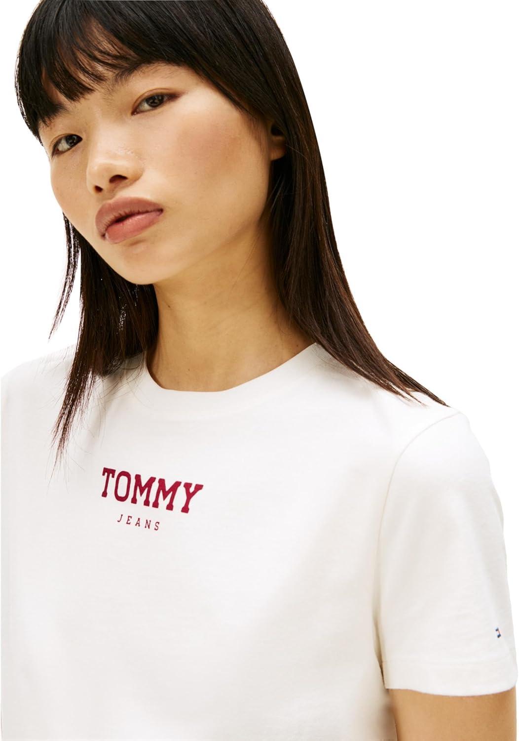 imageTommy Jeans Womens Short Sleeve Essential Cotton Graphic TShirt with Printed LogoEcru