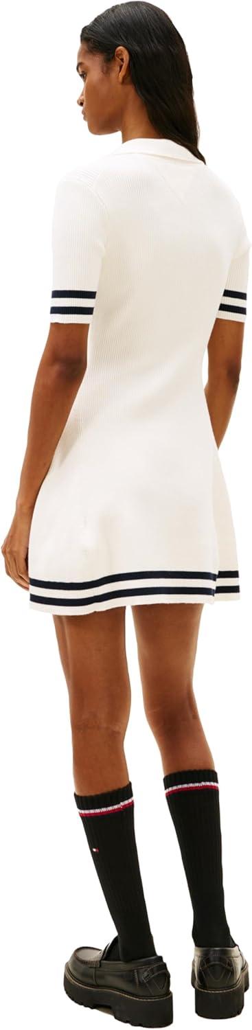 imageTommy Jeans Womens Short Sleeve Sweater Polo Mini Dress with Embroidered LogoAncient White