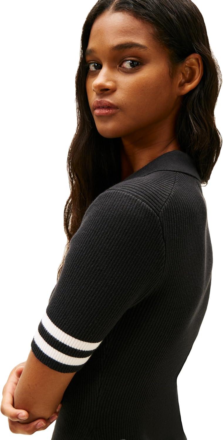 imageTommy Jeans Womens Short Sleeve Sweater Polo Mini Dress with Embroidered LogoBlack