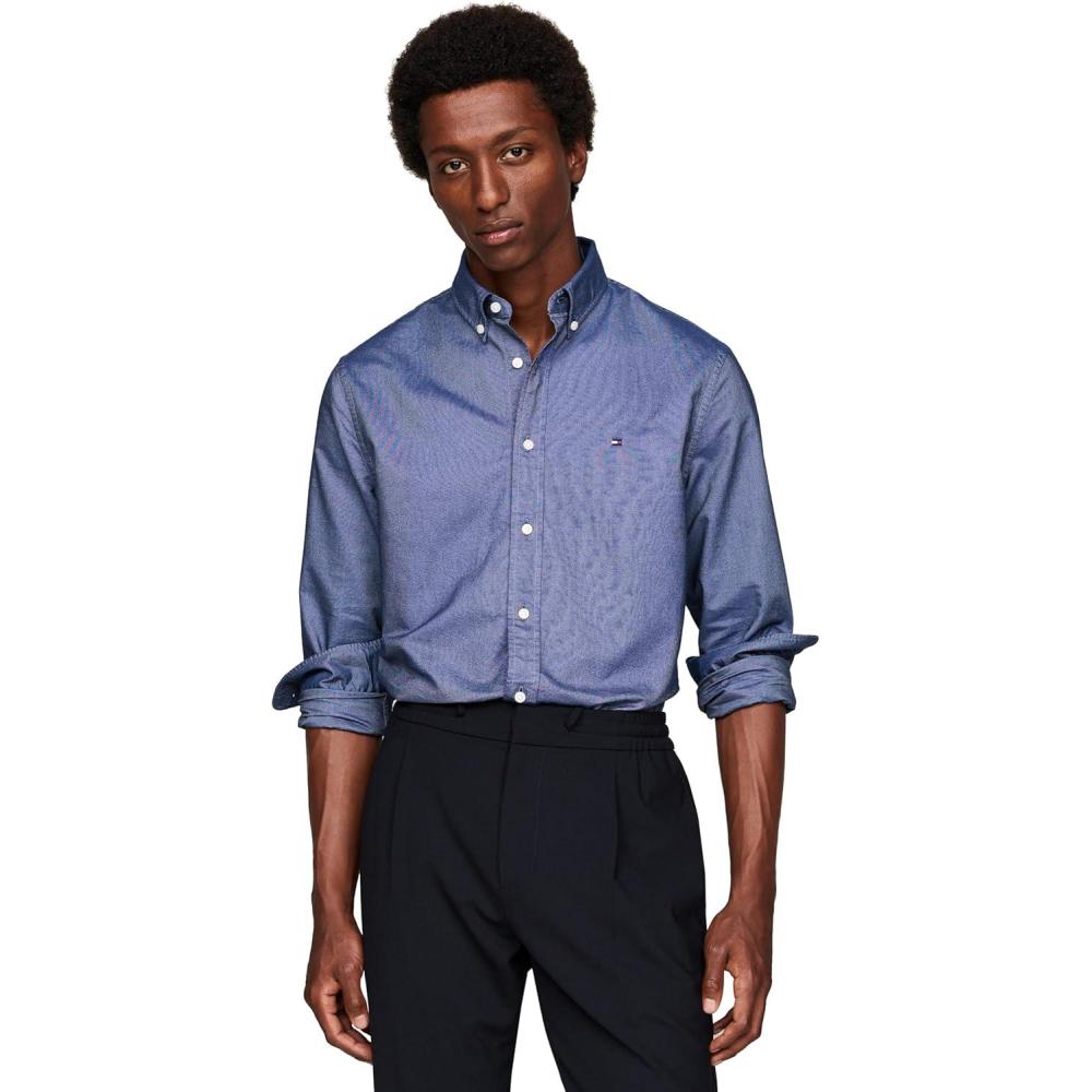 imageTommy Hilfiger Mens Heritage Oxford Solid Regular Long Sleeve ShirtsDesert Sky