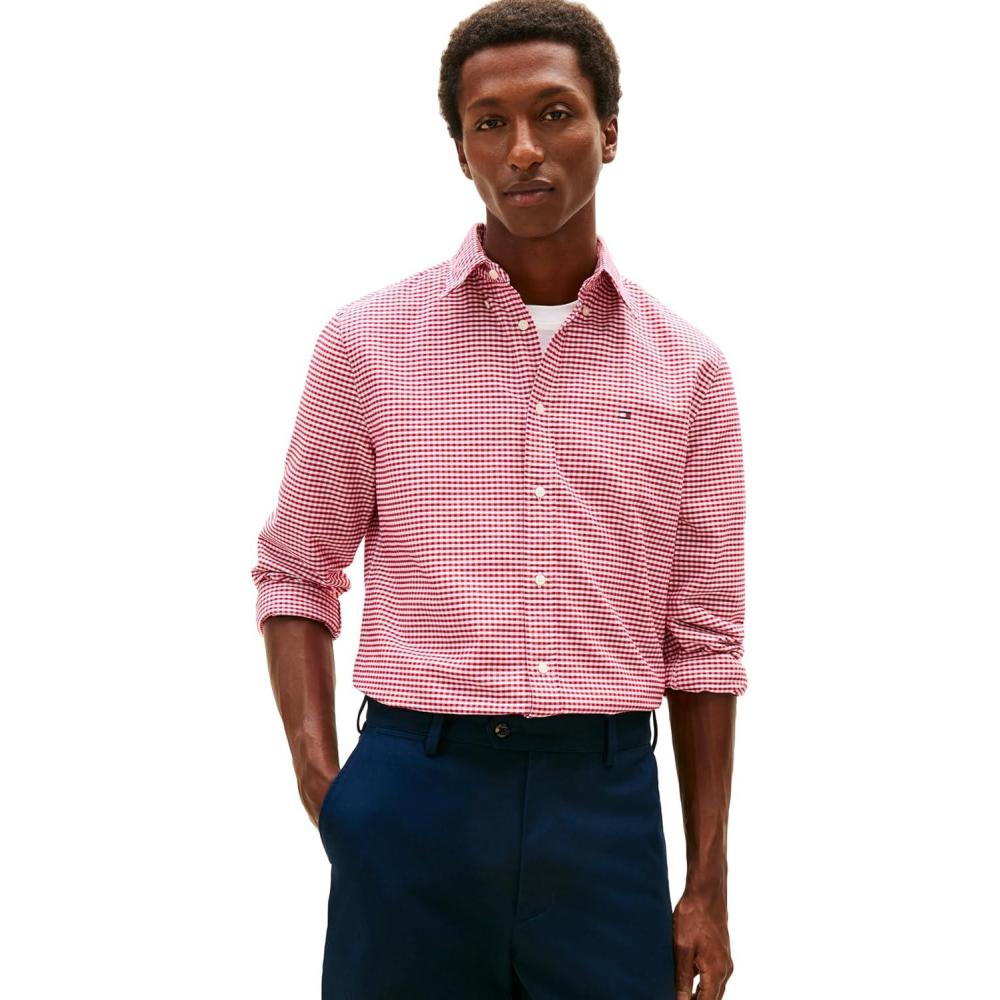 imageTommy Hilfiger Mens Heritage Oxford Solid Regular Long Sleeve ShirtsMedium Red Check
