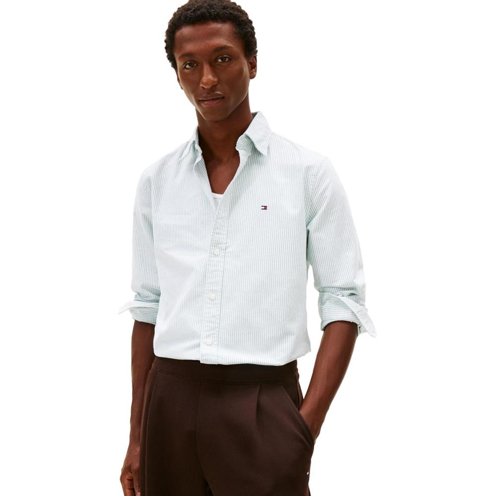 imageTommy Hilfiger Mens Heritage Oxford Solid Regular Long Sleeve ShirtsNouveau Green  White