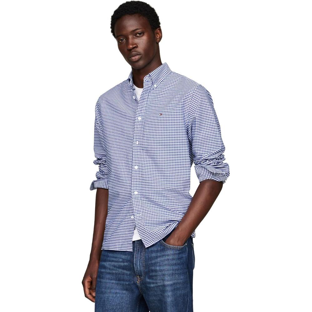 imageTommy Hilfiger Mens Heritage Oxford Solid Regular Long Sleeve ShirtsRoyal Blue  Check