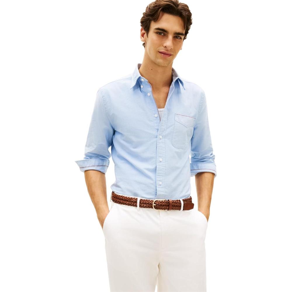 imageTommy Hilfiger Mens Heritage Oxford Solid Regular Long Sleeve ShirtsShirt BlueRwb