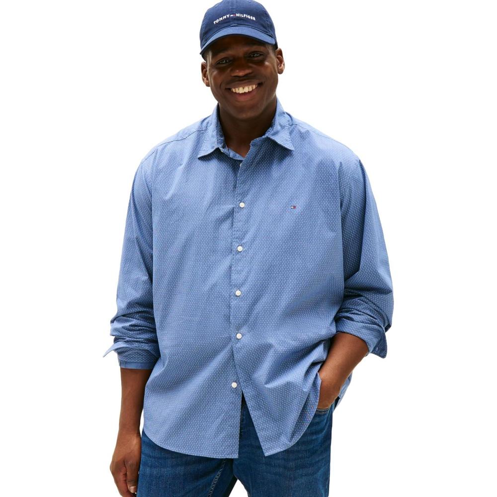 imageTommy Hilfiger Mens Long Sleeve Poplin Shirts in Regular Fit Mens Button Down Shirts Also Available in Big and TallPreppy Navy