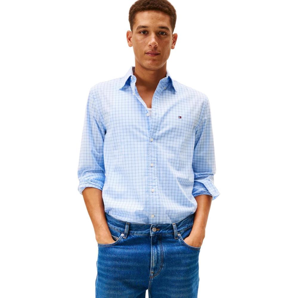 imageTommy Hilfiger Mens Long Sleeve Poplin Shirts in Regular Fit Mens Button Down Shirts Also Available in Big and TallSweet Blue Check