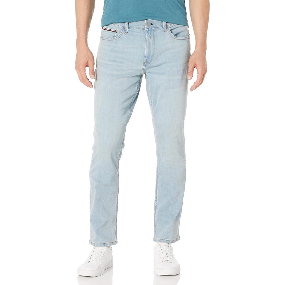 imageTommy Hilfiger Mens Straight Fit Stretch JeansLight Wash
