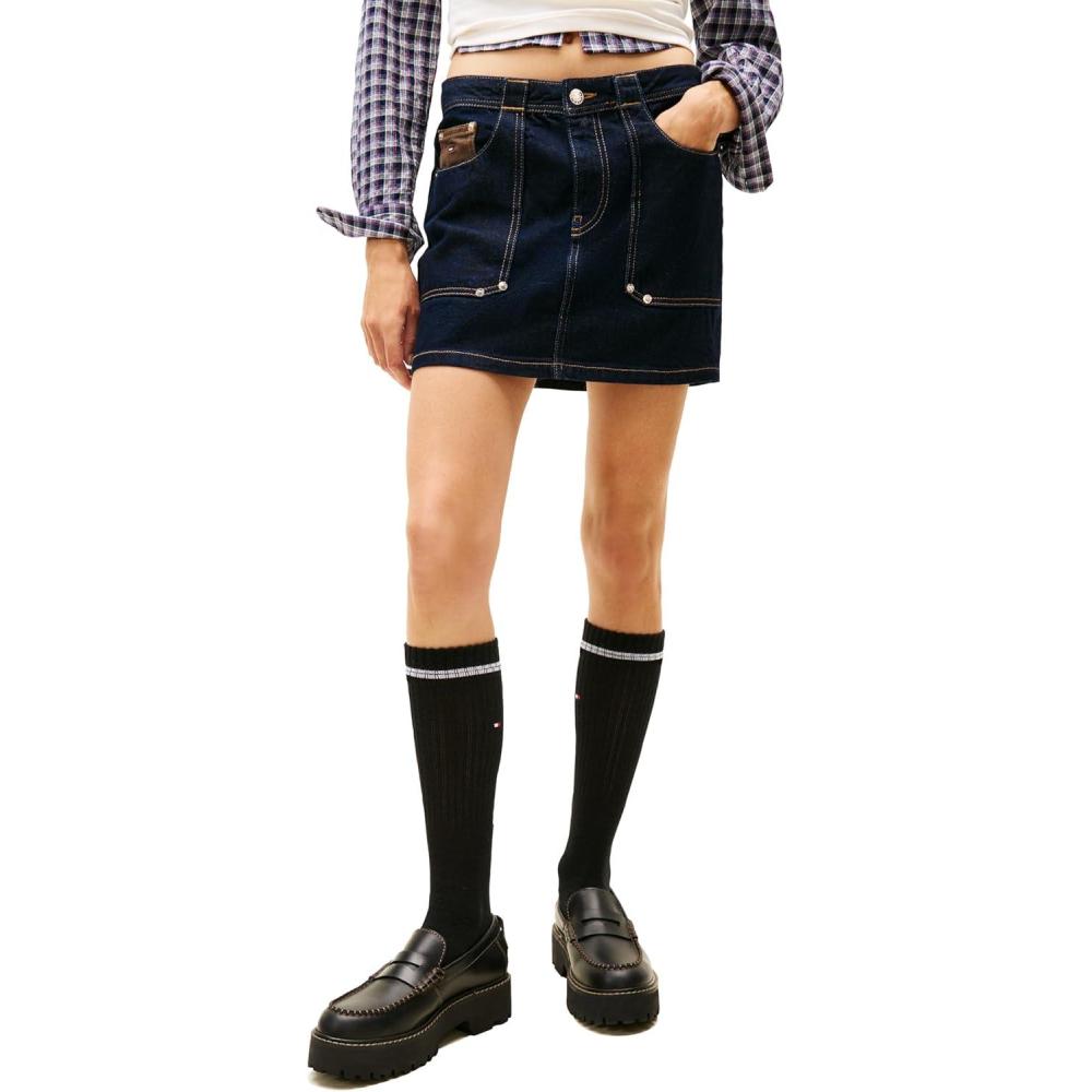 imageTommy Jeans Womens Denim Mini Skirt with Pocket and Embroidered Flag LogoDenim Dark