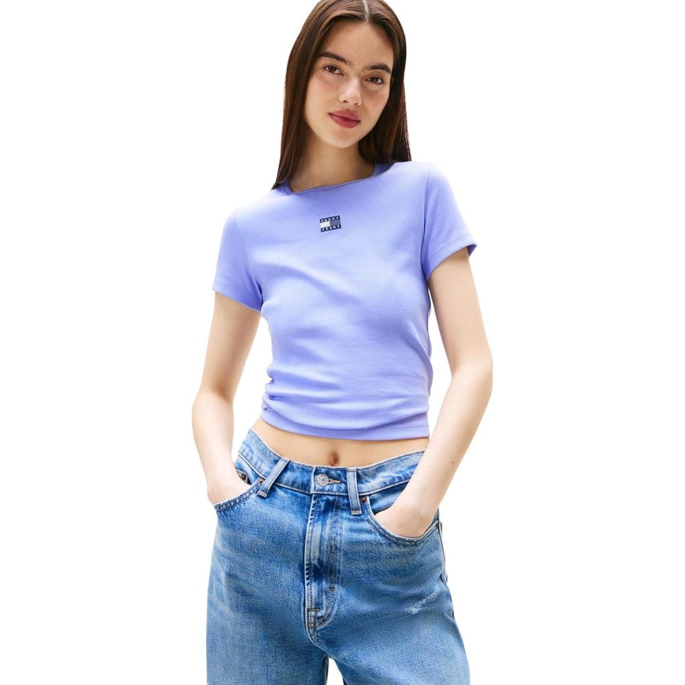 imageTommy Jeans Womens Graphic Tee with Embroidered Flag DetailVintage Iris