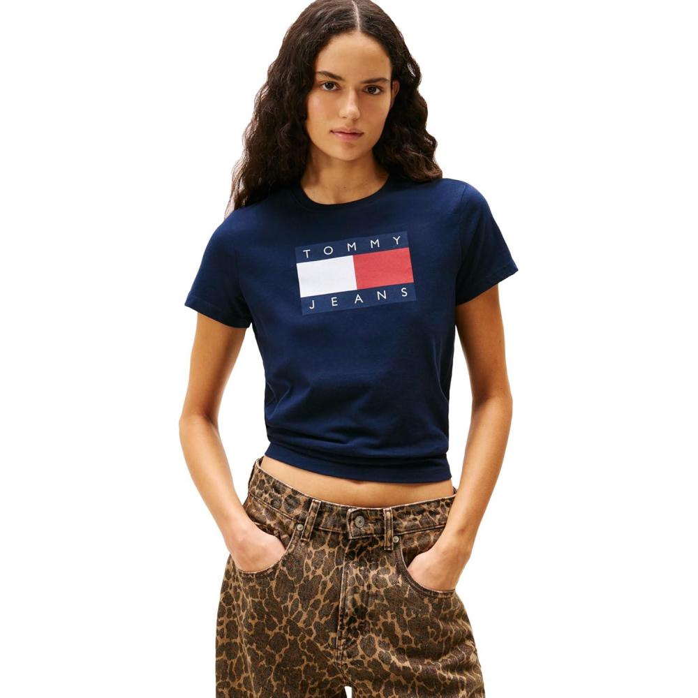 imageTommy Jeans Womens Graphic Tee with Printed Flag Logo DetailDark Night Navy