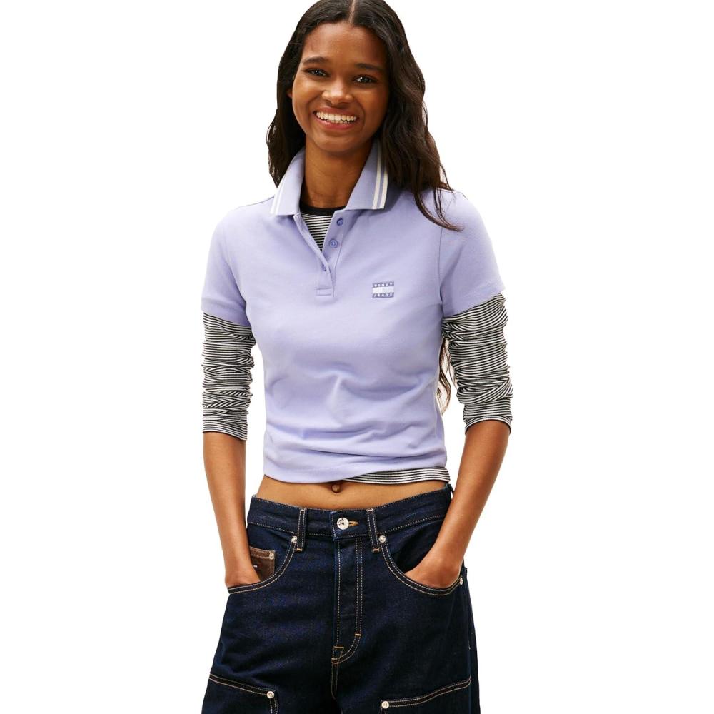 imageTommy Jeans Womens Lightweight Cotton Short Sleeve Polo with Embroidered Badge LogoPeriwinkle Dusk