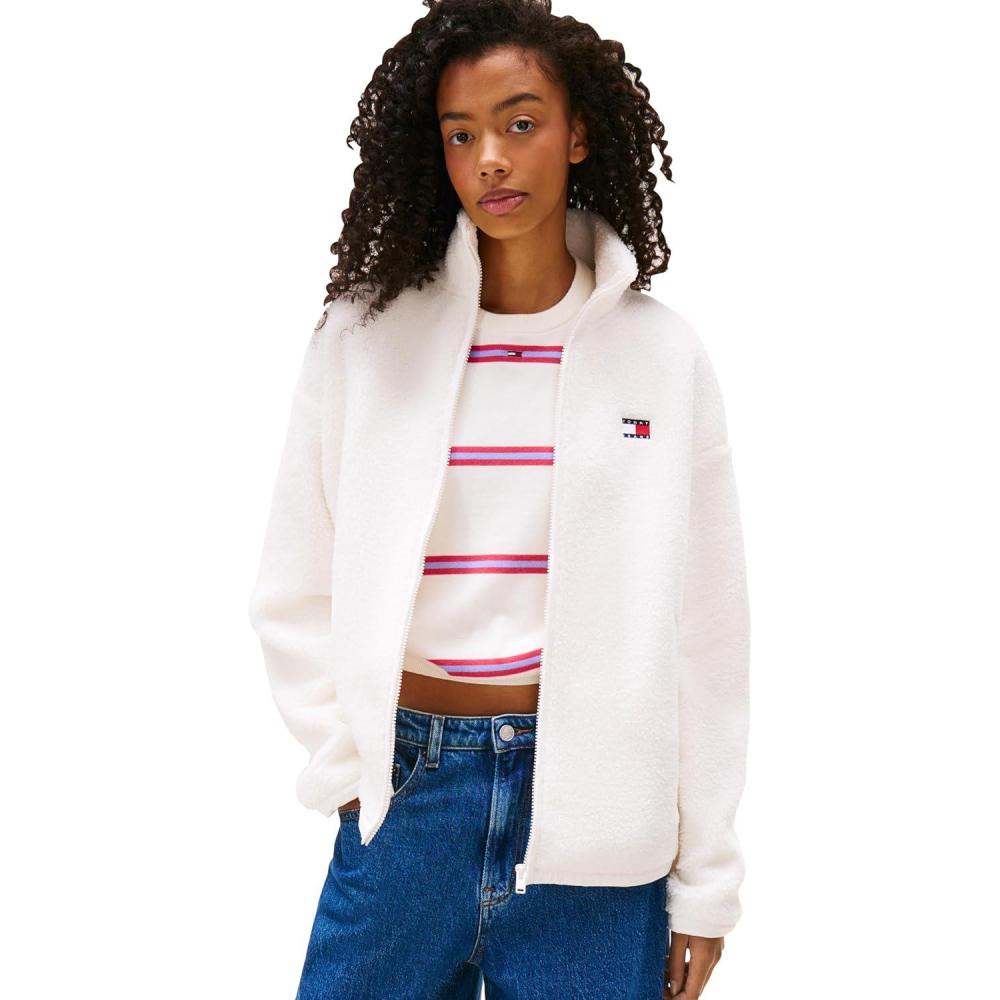 imageTommy Jeans Womens Lightweight Zip Through Teddy Jacket With Badge LogoAncient White