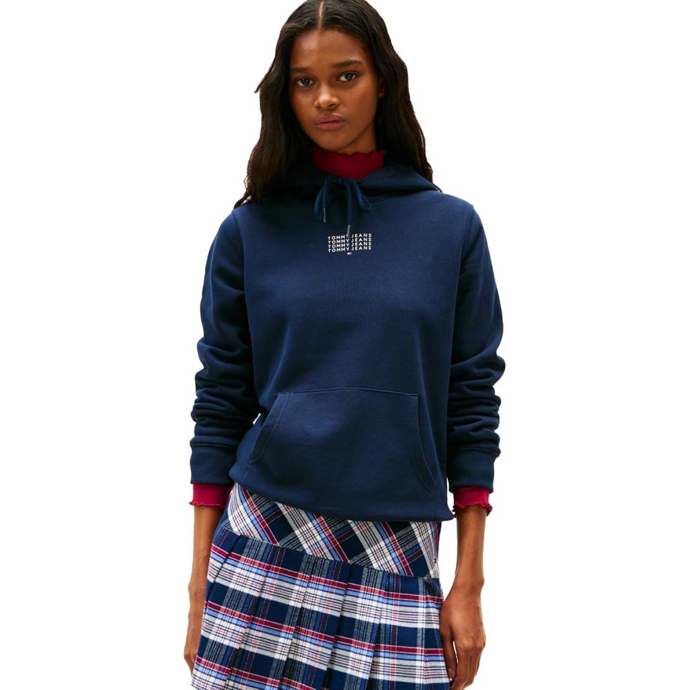 imageTommy Jeans Womens Medium Weight Hoodie With Stacked Printed Logo DetailDark Night Navy