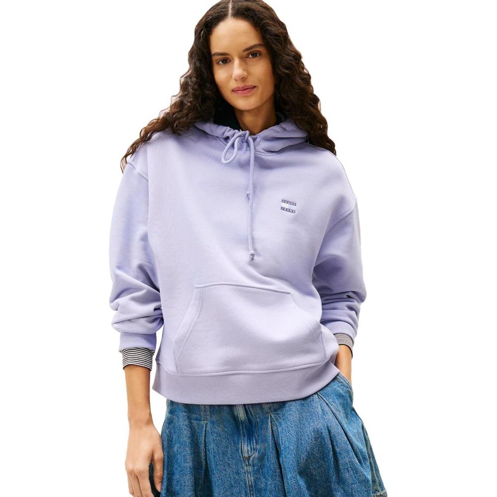imageTommy Jeans Womens Medium Weight Pullover Hoodie With Embroidered Flag LogoPeriwinkle Dusk