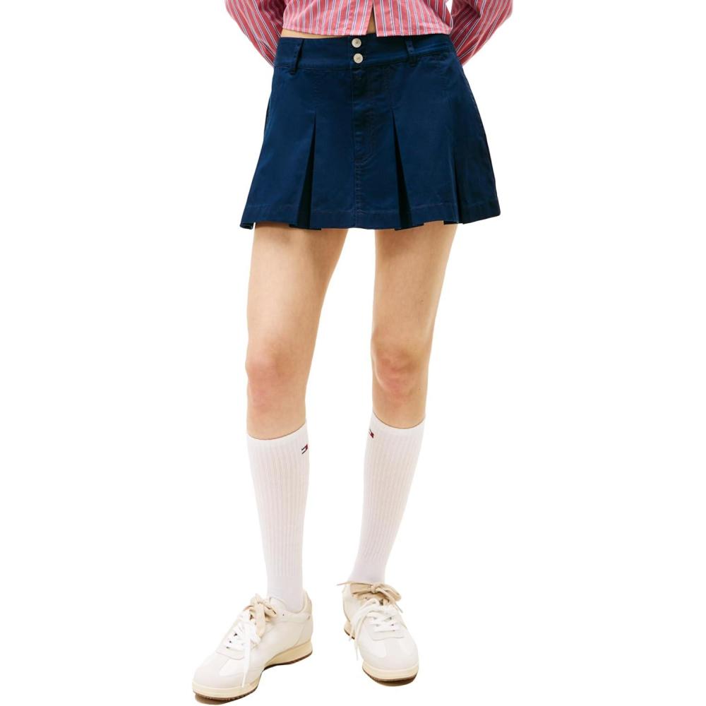 imageTommy Jeans Womens Pleated Mini Skirt with Embroidered Flag LogoDark Night Navy