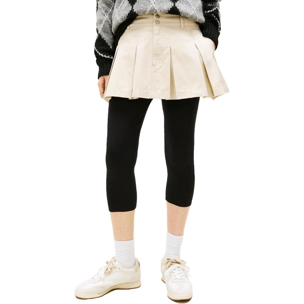 imageTommy Jeans Womens Pleated Mini Skirt with Embroidered Flag LogoGulf Sand