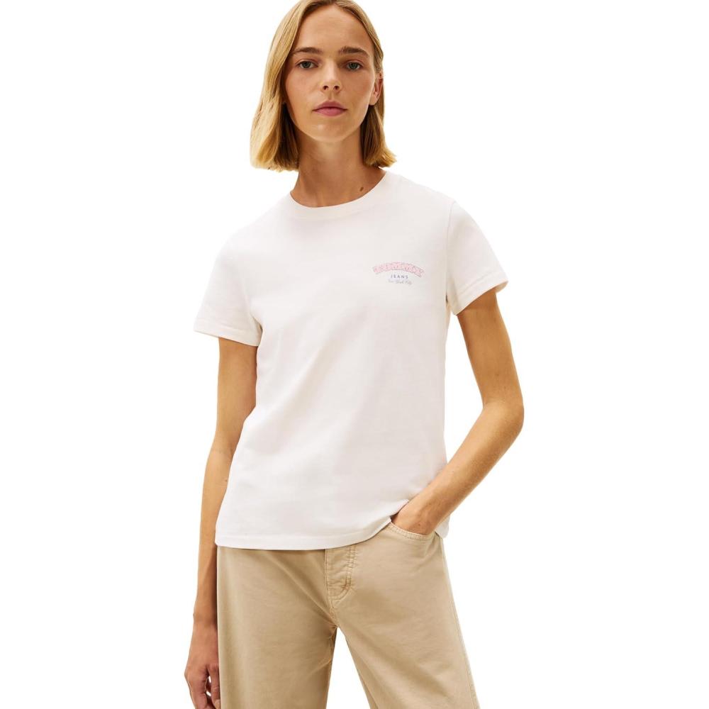 imageTommy Jeans Womens Short Sleeve Cotton Graphic TShirt with Printed Stacked Back GraphicAncient White