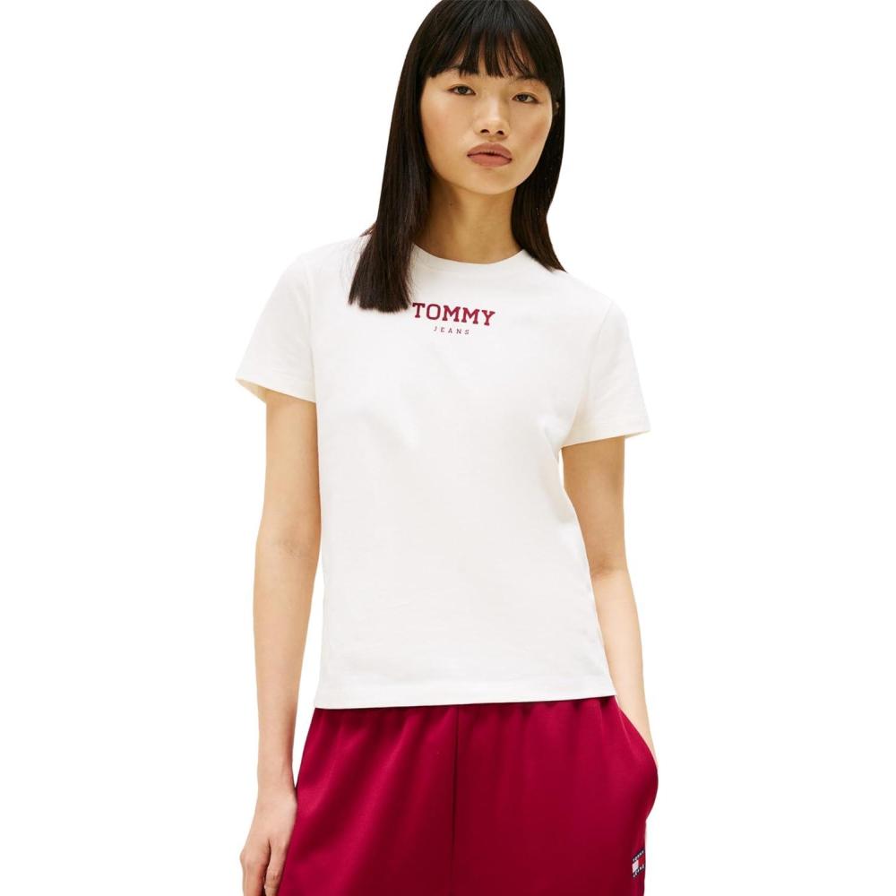 imageTommy Jeans Womens Short Sleeve Essential Cotton Graphic TShirt with Printed LogoEcru