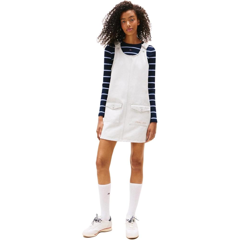 imageTommy Jeans Womens Sleeveless Pinafore Dress with PocketsDenim White