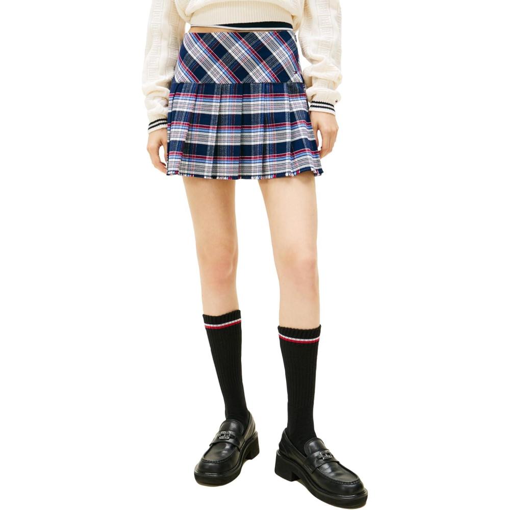 imageTommy Jeans Womens Tartan Pleated Mini Skirt with ZipperNavy Tartan