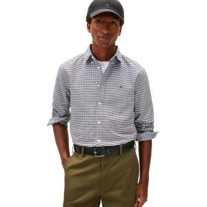 Tommy Hilfiger Men’s Heritage Oxford Solid Regular Long Sleeve Shirts(Black / Check)
