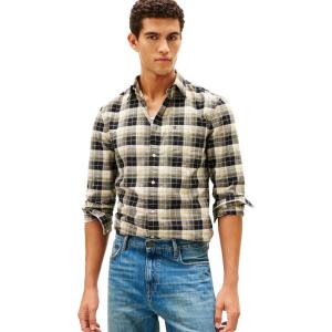 Tommy Hilfiger Men’s Heritage Oxford Solid Regular Long Sleeve Shirts(Black / Plaid)