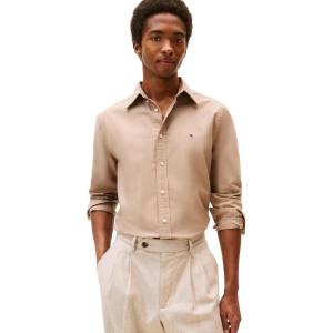 Tommy Hilfiger Men’s Heritage Oxford Solid Regular Long Sleeve Shirts(Coastal Taupe / Coastal Taupe Solid)