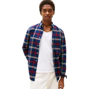 Tommy Hilfiger Men’s Heritage Oxford Solid Regular Long Sleeve Shirts(Desert Sky / Multi Check)