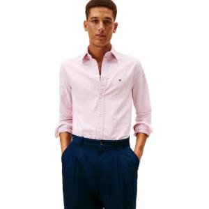 Tommy Hilfiger Men’s Heritage Oxford Solid Regular Long Sleeve Shirts(Medium Red / White)