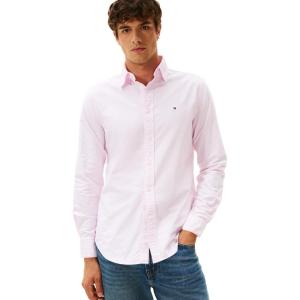Tommy Hilfiger Men’s Heritage Oxford Solid Regular Long Sleeve Shirts(Rose Petal / White)