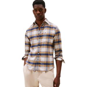 Tommy Hilfiger Men’s Heritage Oxford Solid Regular Long Sleeve Shirts(Safari Canvas / Check)